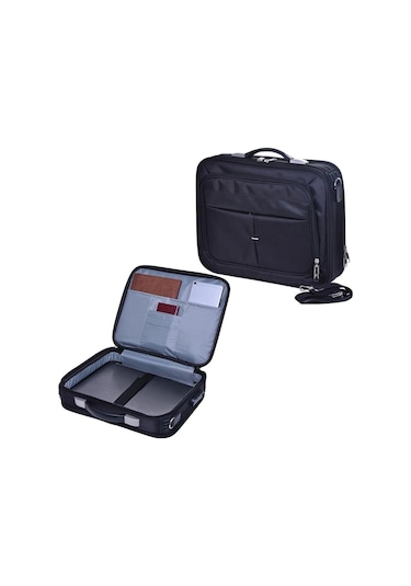 Case Club Büyük Boy Kasalı Evrak Çantası 17 Inç Laptop Çantası Siyah