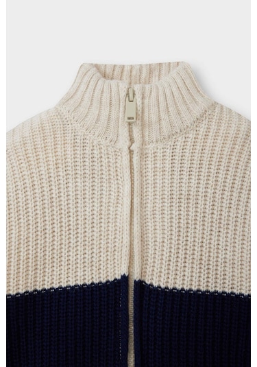 Defacto Erkek Bebek Renk Bloklu Dik Yaka Fermuarlı Triko Hırka F2350a525auer42 Ekru