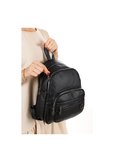Newish Polo Kadın Deri Ayarlanabilir Askılı Omuz Ve Sırt Çantası New353 - Siyah
