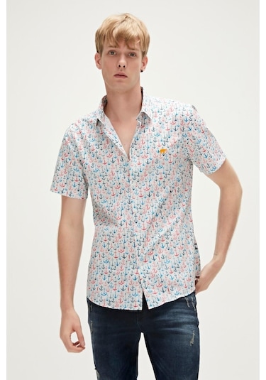 Bad Bear Anchor Erkek Beyaz Desenli Gömlek 230130001-WHT Beyaz