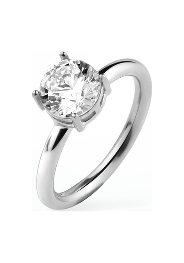 14 Ayar Altın Kaplama Yuvarlak Kesim Tektaş Gümüş Yüzük - Rs00101 Altın