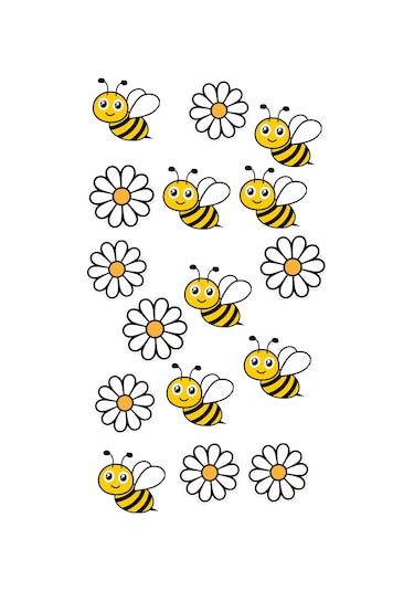 Arı Ve Papatya Yenilebilir Cupcake Ve Pasta Resim Baskı