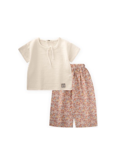 Cigit Bol Pantolonlu Müslin Takım 2-7 Yaş Ekru Çiçekli G.kurusu Ekru Çiçekli G.kurusu