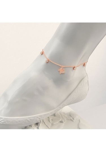 İndigo Takı Minik Kelebek Rose Gümüş Halhal Çok Renkli