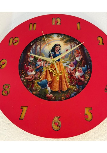 Kişiye Özel İsimli Çocuk Odası Duvar Saati Epoksi Dolgulu 35 Cm Masallar Serisi Kırmızı - Turuncu