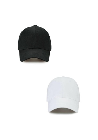 Unisex Ayarlanabilir Spor Siyah-beyaz Basic Kep Şapka 2'li Set Siyah Beyaz