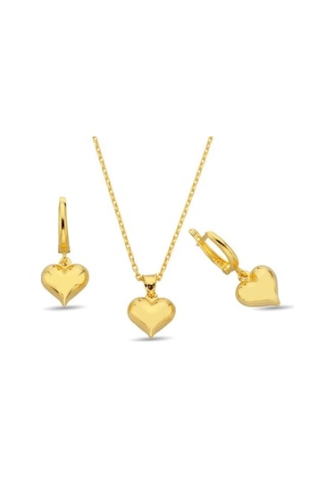 925 Ayar Gümüş Kalp Set Gold