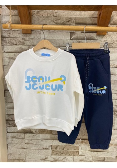 Lacıel Parıs Sloganlı Tenis Erkek Çocuk Eşofman Takım Beyaz