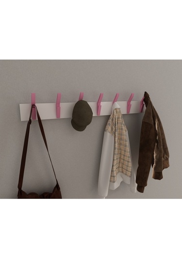 Hepsi3boyutlu Modern Duvar & Kapı Kanca Askılık - 7 Adet Pembe Kanca Askılık - Model No : 3 Pembe