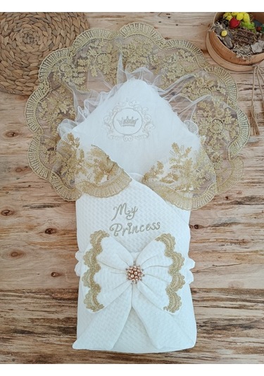 My Princess Ecru Kız Bebek Kundağı Kız Bebek Dış Kundak Battaniyesi Hastane Çıkışı Kundak Ekru