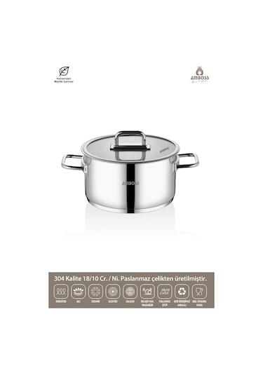 Nova Paslanmaz Çelik Cam Kapaklı Derin Tencere 18x9 Cm Gri