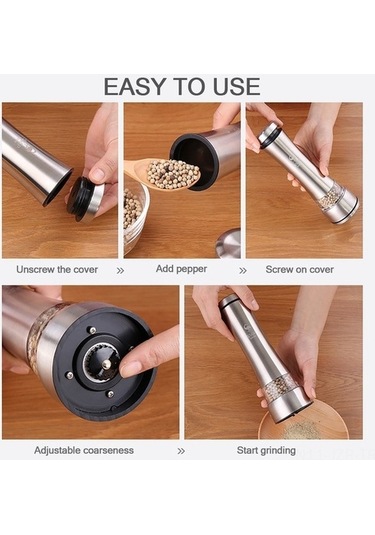 Ulzyvf Premium Baharat Değirmeni - Ayarlanabilir Tuz & Karabiber Öğütücü, 300ml, Gümüş Paslanmaz Çelik Gümüş