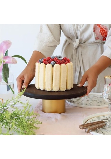 Akayev Ahşap 24 Cm Metal Ayaklı Yuvarlak Sunum Tabağı Beyaz