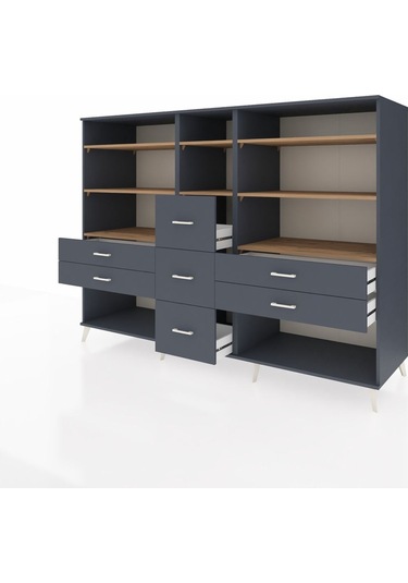 Kronos Dolap 8 Raflı 7 Çekmeceli 220x59x163 Antrasit-çam/antrasi Antrasit-çam/antrasit
