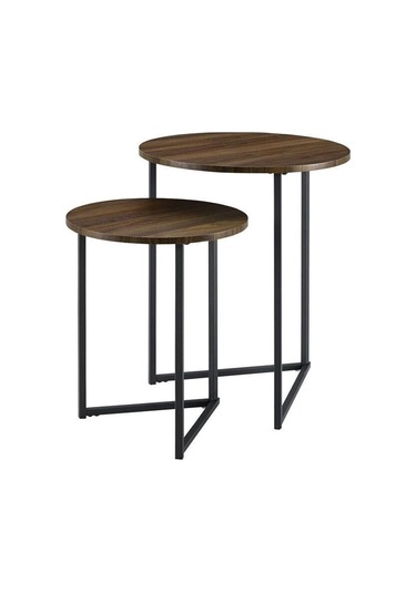 İkili Yuvarlak Doğal Ahşap Zigon Sehpa Siyah