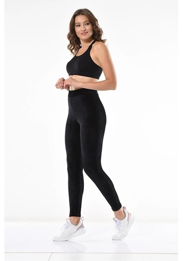 Dynamic Leggins Yüksek Bel Soft Comfort Full Likralı İnce Fitilli Kadife Tayt-1154-1172-8965 SiYAH