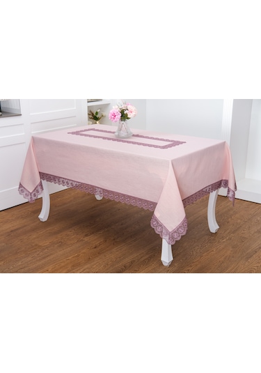 Finezza Jena Lüx Dantelli Simli Keten Kumaş Pudra Masa Örtüsü  160x220 cm-1471