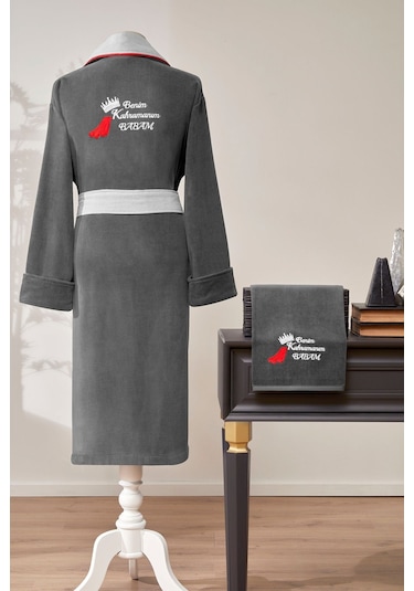 Özdilek Benim Kahramanım Babam Nakışlı Kadife Erkek Bornoz Seti L Beden Çok Renkli