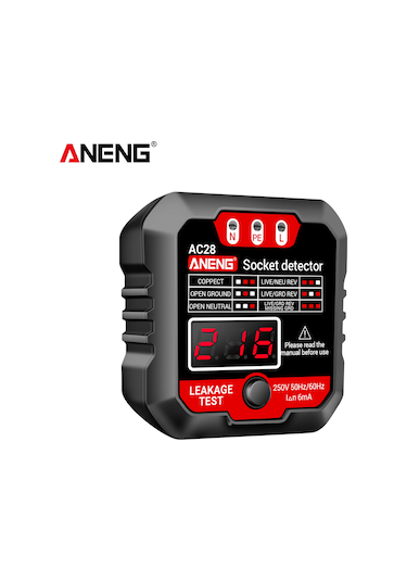 Lemestar Aneng Ac28 Siyah Amerikan Standart Soket Testeri - Polarity, Zero Fire Ground Kontrolü Ve Akıntı Tespiti İle Elektrik Güvenliği