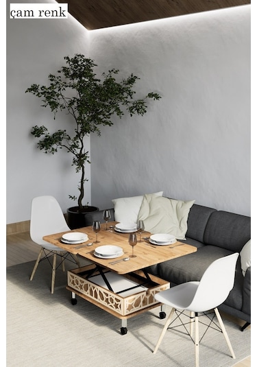 Lisa Desenli Akıllı Sehpa Tekerli Çekmeceli, Sihirli Sehpa