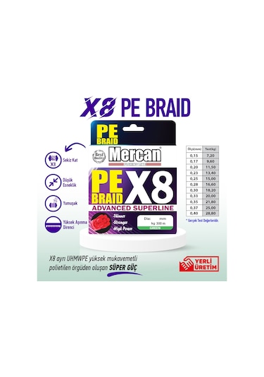 PE Braıd X8 300 M. 1X1 Yeşil Makara Misina