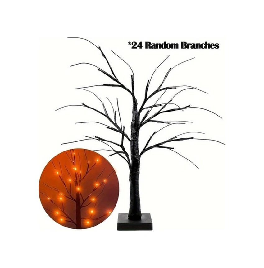 Trendooze 24 Inç Turuncu Kırmızı Huş Ağacı Mini Lamba, Pil İle Çalışır, Masaüstü Sıcak Beyaz Noel Dekoru Kırmızı - Turuncu