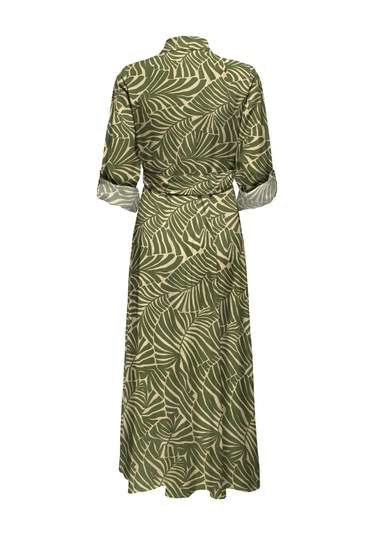 Only Kadın Onlcallıe Desenli Beli Kemerli Uzun Keten Elbise 15318799 Yeşil