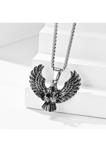 Erkek Vintage Uçan Kartal Kolye Kolye Manevi Takı Gümüş