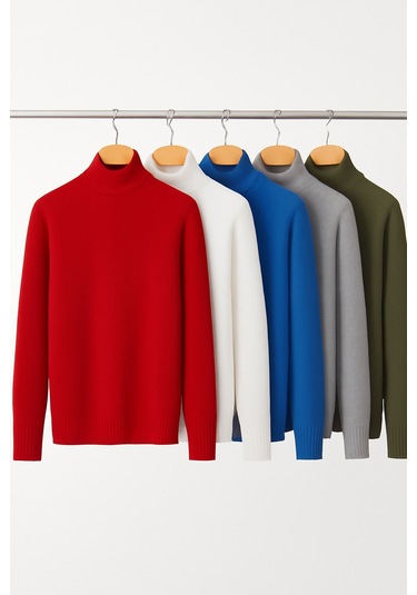 5 Li Paket Kadın Basic Tam Balıkçı Yaka Kazak Çok Renkli-5