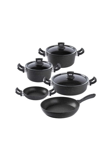 Tantitoni Gri Granit 8 Parça Tencere Seti Gri Siyah