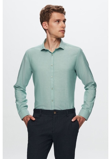 D's Damat Slim Fit Yeşil Oxford Gömlek 6EF02ORT00288 Yeşil