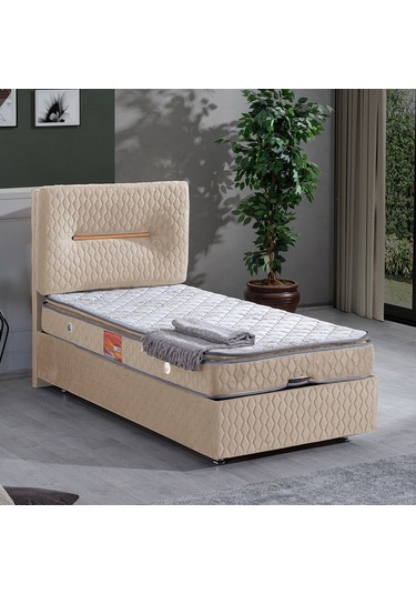 Setaymobilya Baza, Astra Tek Kişilik Baza + Başlık + Real Pedli Yatak, Bej