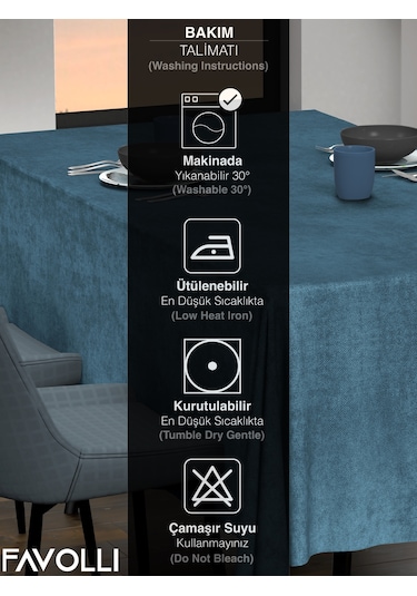 Kadife Dokulu Derin Mavi Rengi Masa Örtüsü Derin Mavi