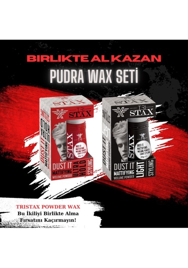 Tristax Kırmızı + Siyah Pudra Wax Saç Şekillendirici Set