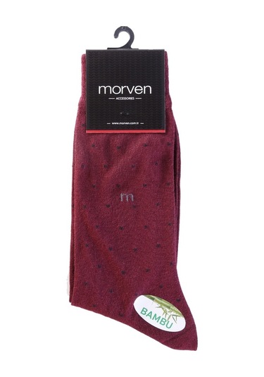 Morven Erkek Bordo Bambu Berk Noktalı Desenli Uzun Çorap Bordo