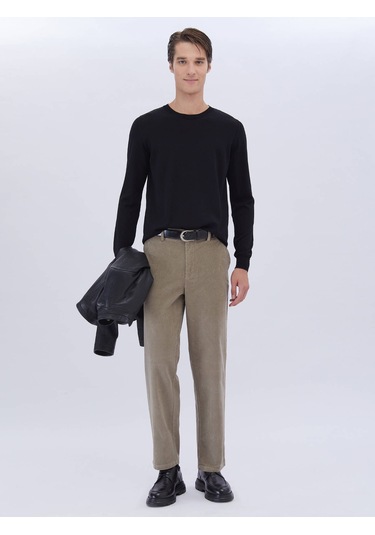 Kip Siyah Bisiklet Yaka Düz Örgü Triko Çok Renkli