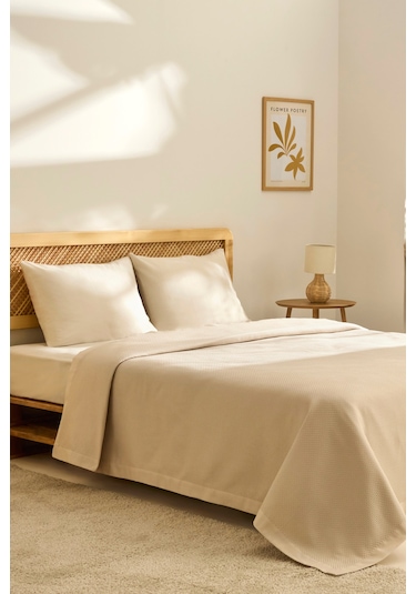 Kaşmir Home Nora %100 Pamuk Çift Kişilik Pike Bej Bej