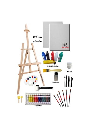 Lüks Resim Başlangıç Seti 3-şövale Şövalye , Tuval Tual Seti , Ressam Akrilik Yağlı Boya Seti