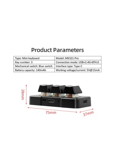 Mk321-pro 3 Tuşlu Mini Özelleştirilmiş Klavye Mekanik Mavi Anahtar Usb+2.4g+bt Bağlantısı Ofis Oyun Multimedya Beyaz