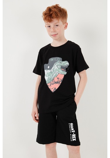 Lela Pamuklu Regular Fit Bisiklet Yaka Şortlu Alt-Üst Erkek Çocuk Takım 6212018 Siyah