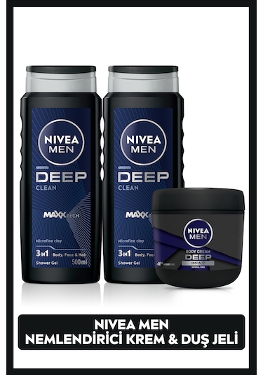Nivea Men Erkek Nemlendirici El ve Vücut Kremi Deep Impact 400 ML + Duş Jeli Deep Dimension 2 x 500 ML