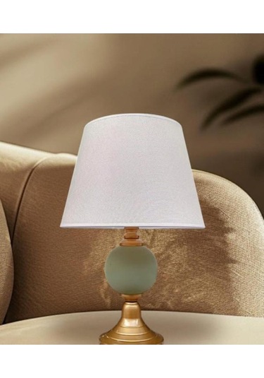 Alyoşa Abajur Eskitme Metal Yeşil Seramik Krem Şapka Haki