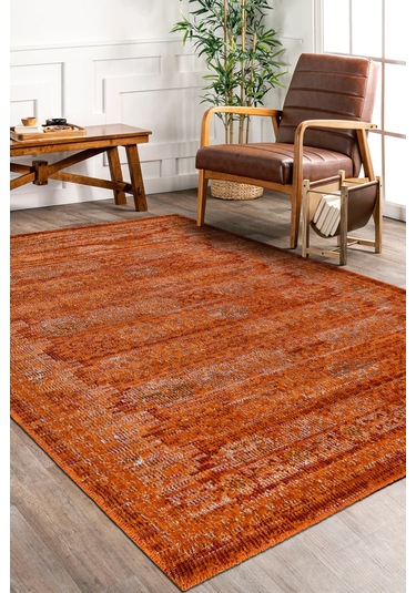 Arkaik Halı Koleksiyonu Zamansız Dokulu Desen, Tozumaz, Kolay Temizlik, İnce Form Turuncu