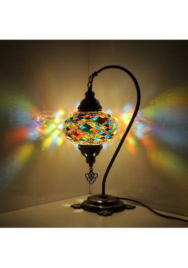 El Yapımı Mozaik Lamba Abajur,mozaik Masa Lambası Osmanlı Türk Mozaik Kuğuboynu Lamba Amber