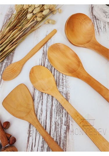 Ahşap Tahta Mutfak Kaşık Seti 5 Parça Kayın Şimşir Ağacı 5-2