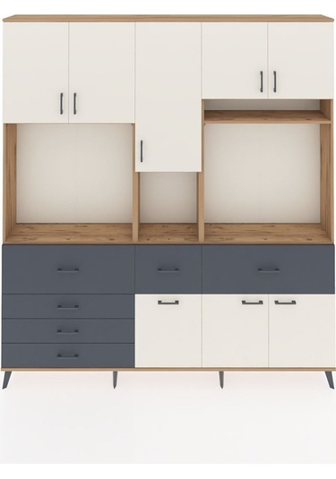 Arges Dolap 10 Raflı 6 Çekmeceli 8 Kapaklı 220x30x243 Çam-aytaşı/antrasit Aytası/antrasıt