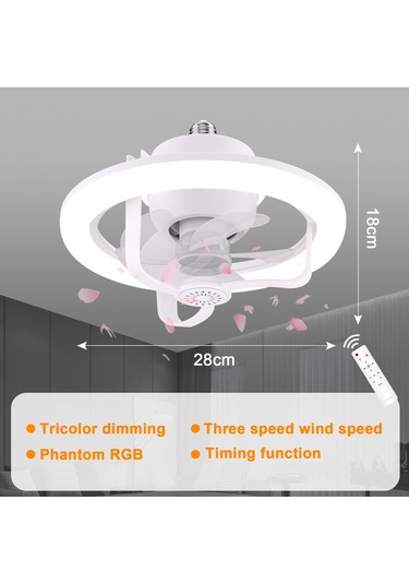 Vkemall Uzaktan Kumandalı 50w Led Fan Işığı E27 Hareketli Kafa Rgb Tavan Vantilatörü Lam Çok Renkli