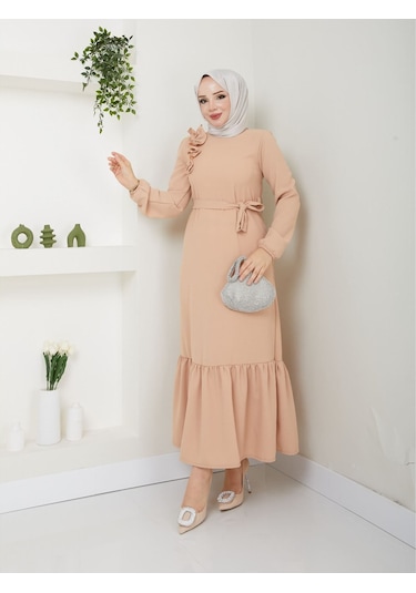 Krep Kumaş Omuz Fırfırlı Elbise 001