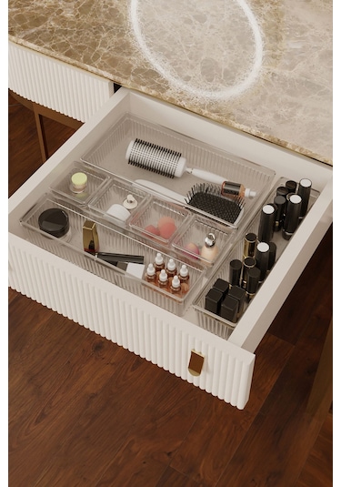 7'li Modüler Çekmece Içi Düzenleyici, Banyo Makyaj Ve Takı Düzenleyici - Ofis Masaüstü Organizer Şeffaf