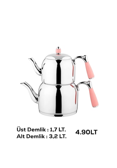 Özkent K-378 Armine Mega Boy Paslanmaz Çelik Çaydanlık Takımı Pem Pembe